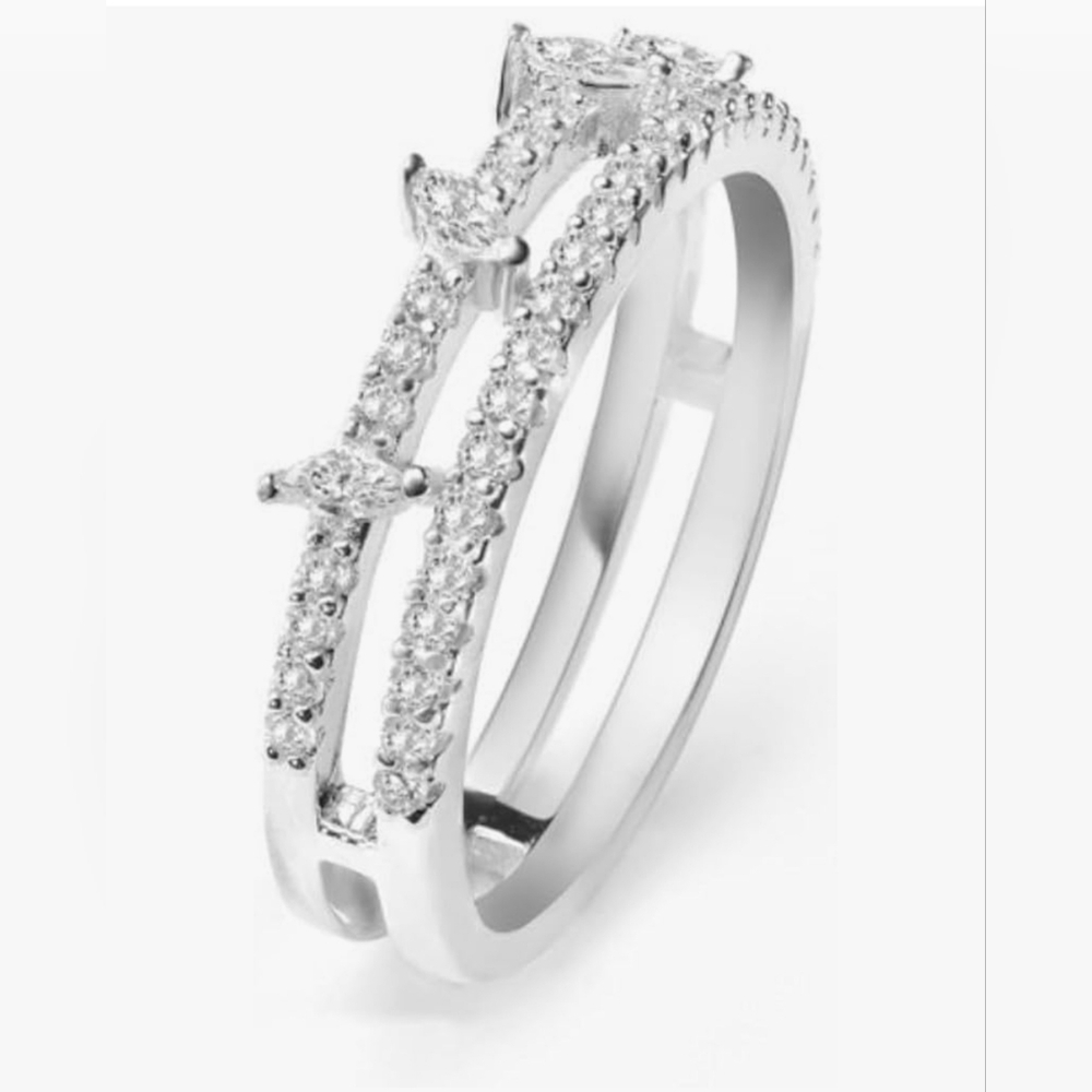 Size 7 CZ Ring - Rhodium Plated Silver Ring - Small Jewelry In Gift Box.